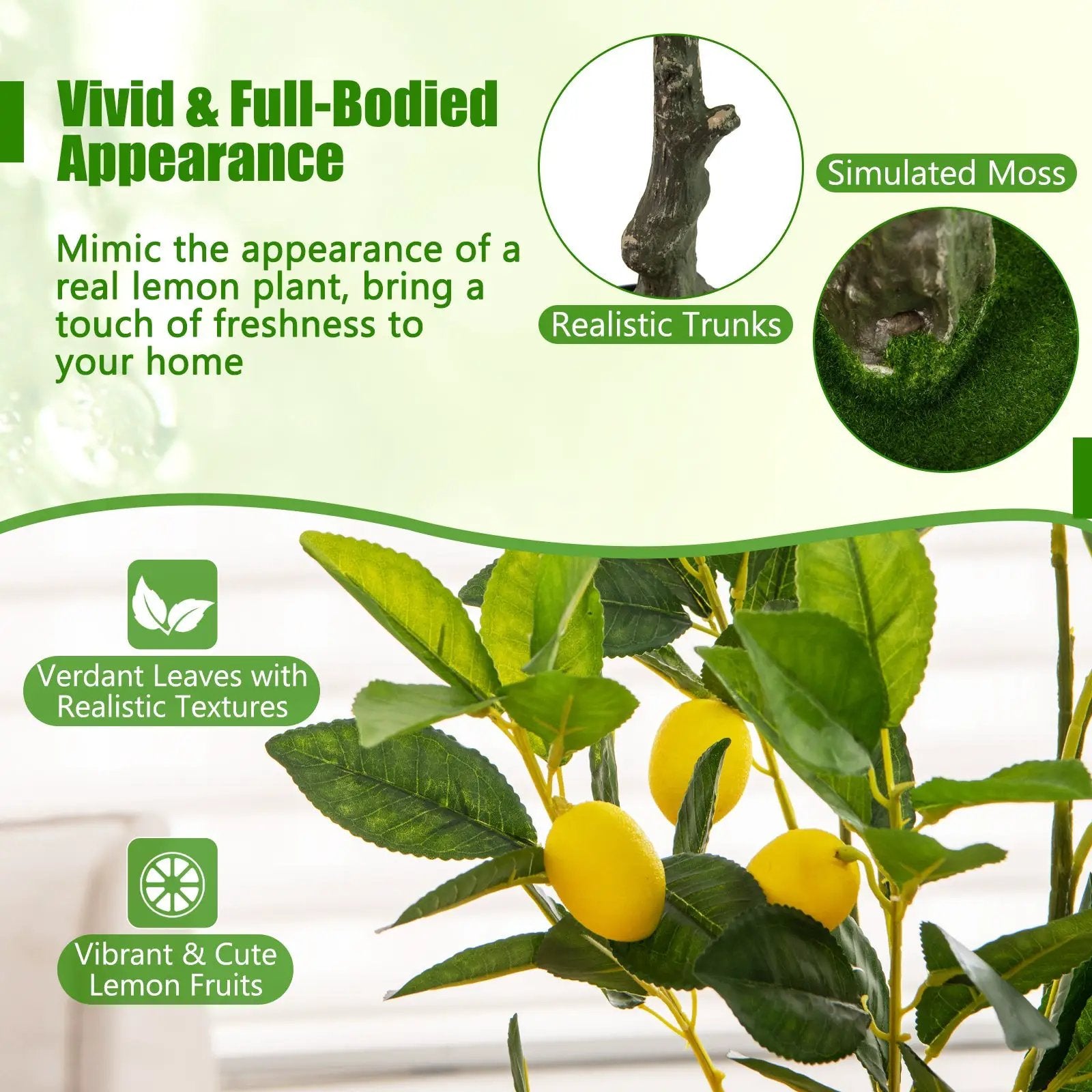 Artificial Lemon Tree 2.6/4/5.2 Feet Tall Fake Lemon Plant wuth Lemon Fruits by DirectDeals