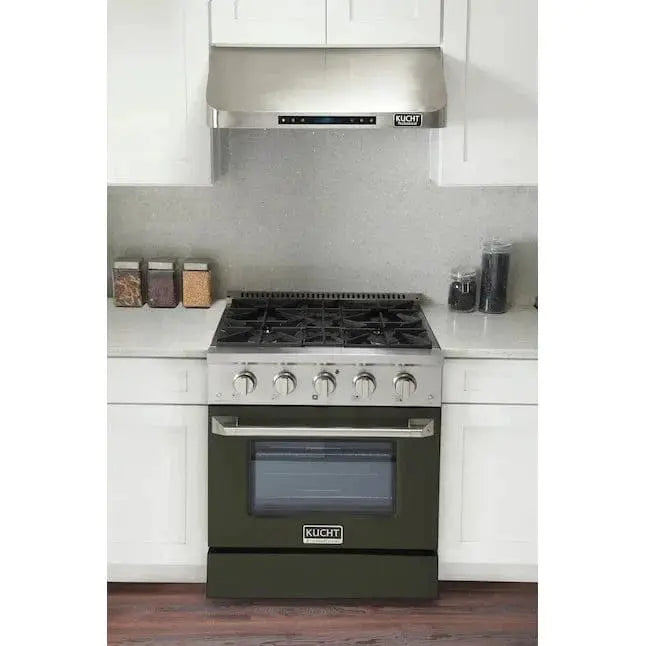 Kucht 30" Gas Range in Stainless Steel with Olive Green Oven Door, KNG301-OG by Farmhouse Kitchen and Bath