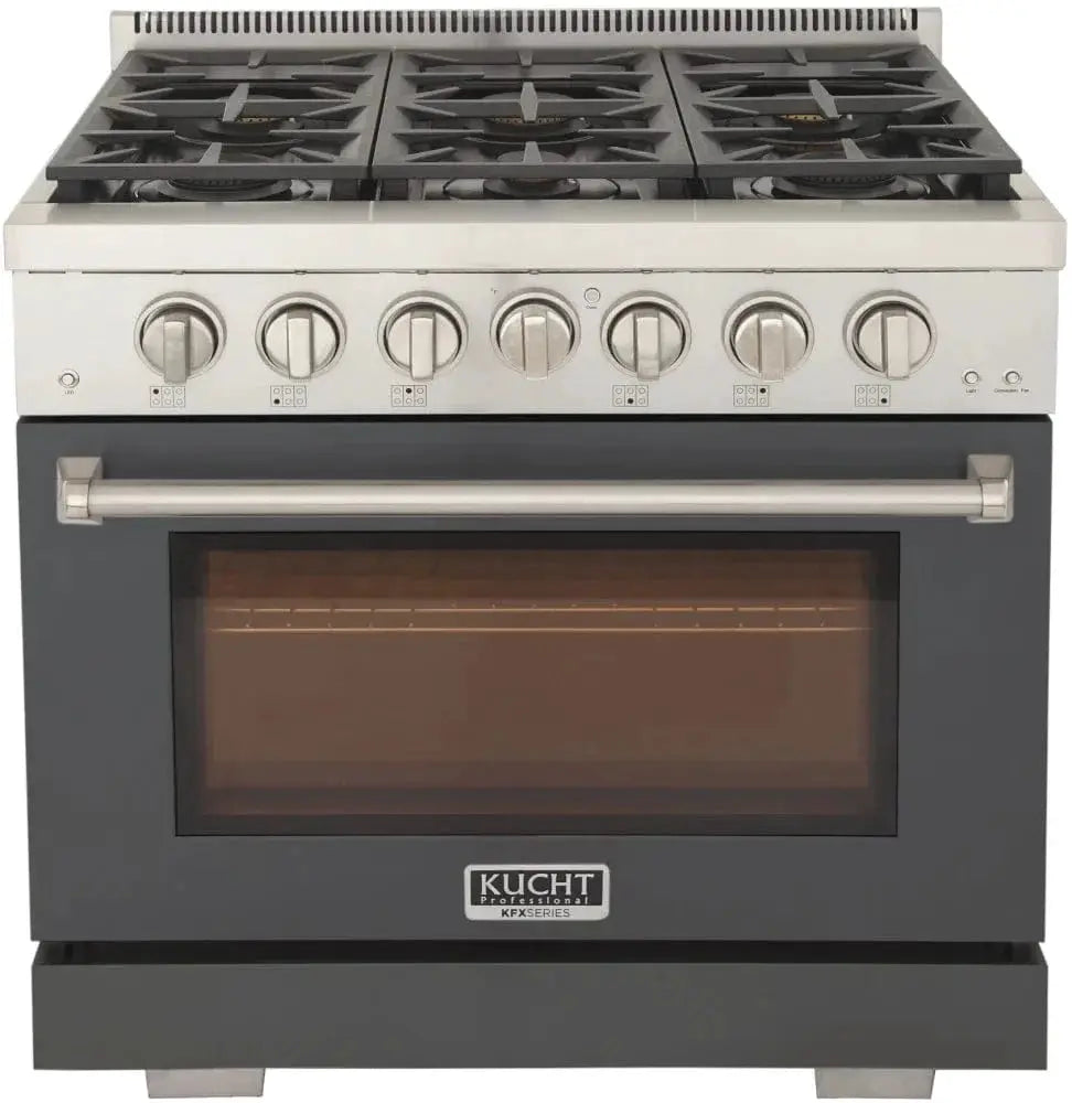 Kucht 36" Freestanding Professional Gas Range Liquid Propane KFX3600X/LP-GY by Farmhouse Kitchen and Bath