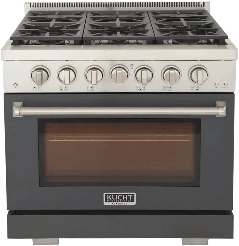 Kucht 36" Freestanding Professional Gas Range Liquid Propane KFX3600X/LP-GY by Farmhouse Kitchen and Bath
