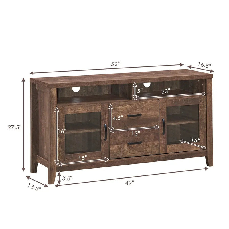 Wooden Retro TV Stand with Drawers and Tempered Glass Doors by DirectDeals