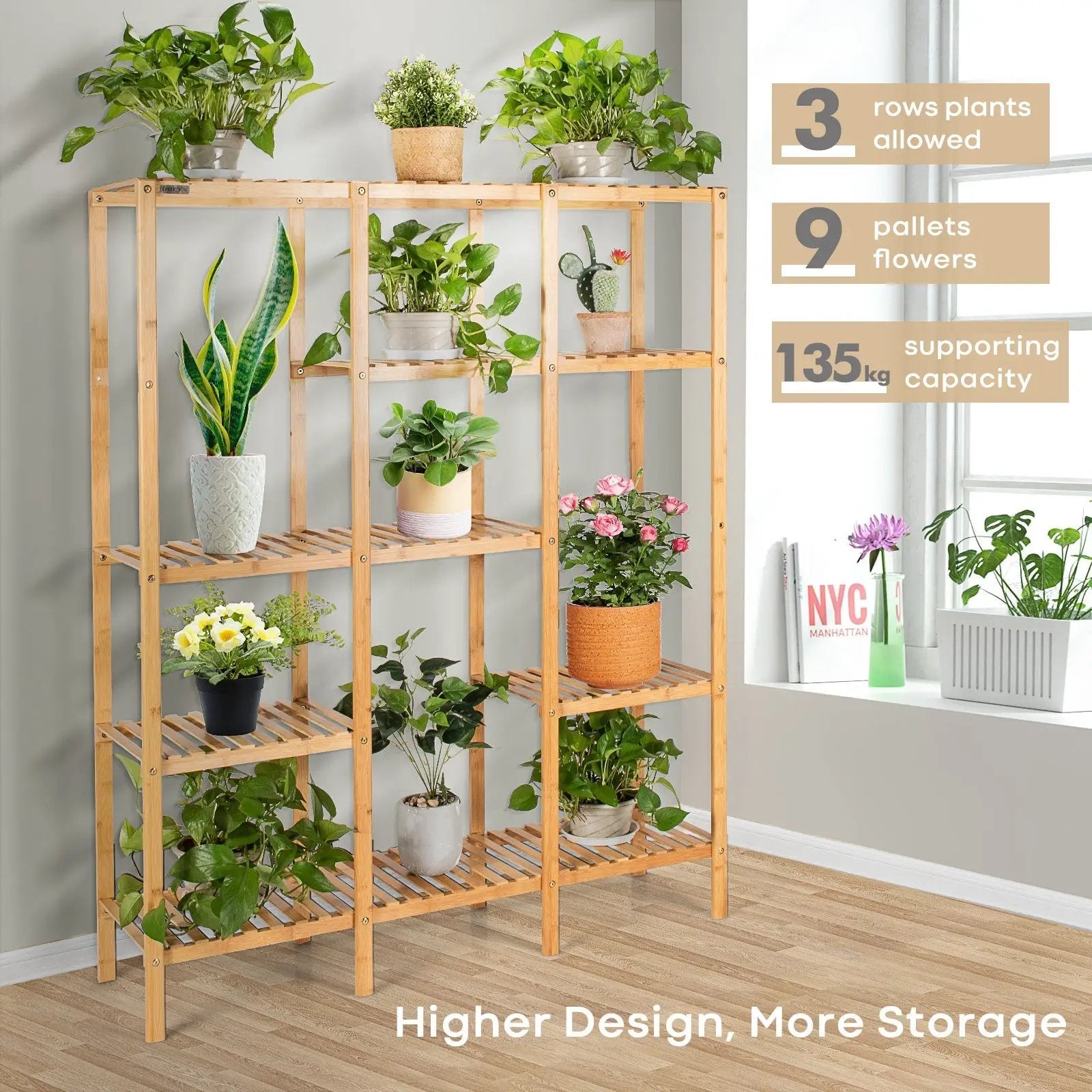 Multifunctional Bamboo Shelf Storage Organizer Rack by DirectDeals