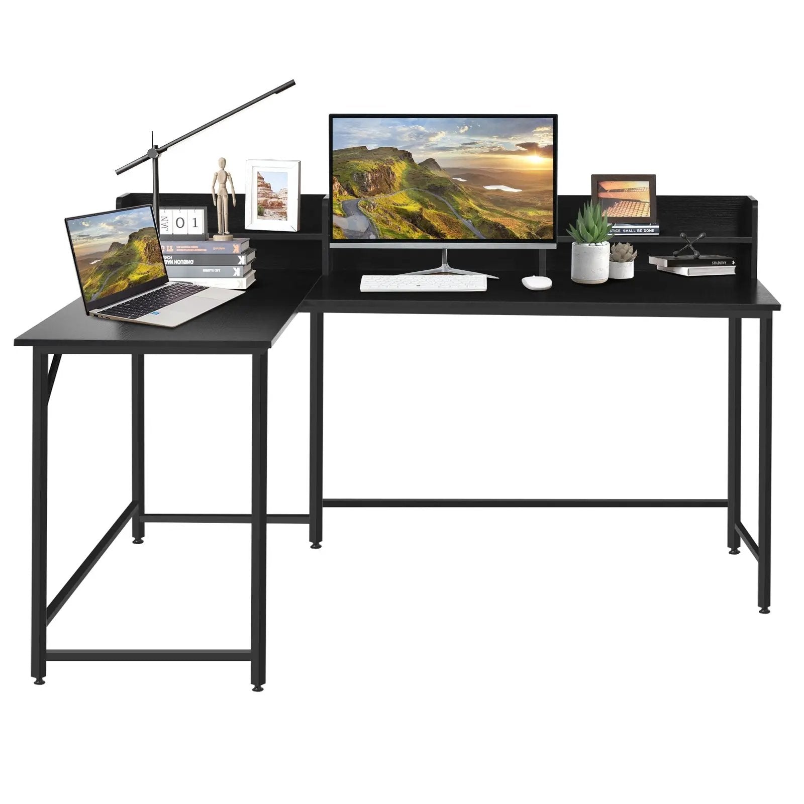 5.5 Inch L-shaped Computer Desk with Bookshelf by DirectDeals