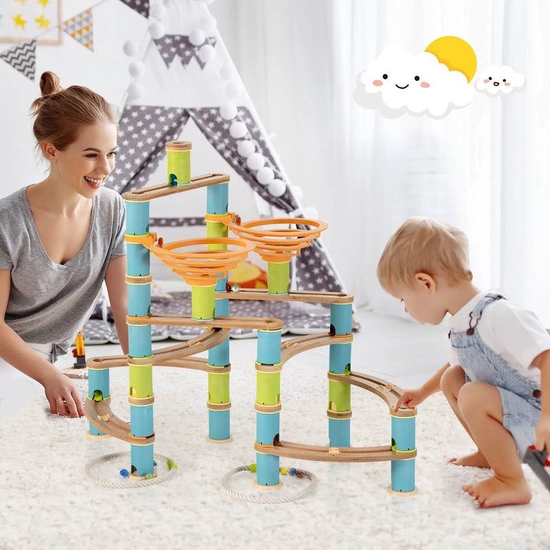 162 Pieces Bamboo Marble Run Educational Learning Toy Set by DirectDeals