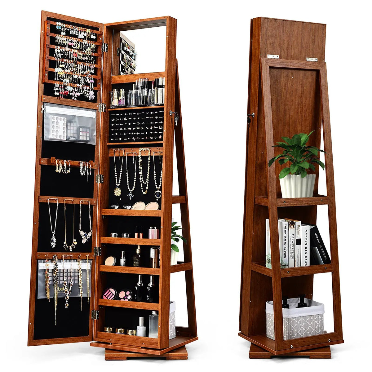 360° Rotatable 2-in-1 Lockable Jewelry Cabinet with Full-Length Mirror by DirectDeals
