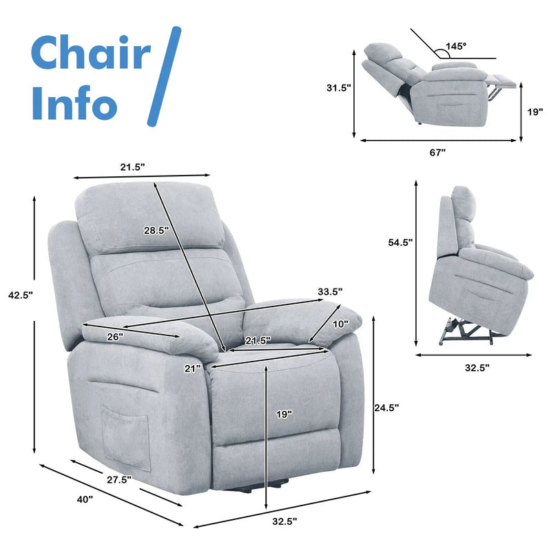 Power Lift Recliner Sofa with Side Pocket and Remote Control by DirectDeals