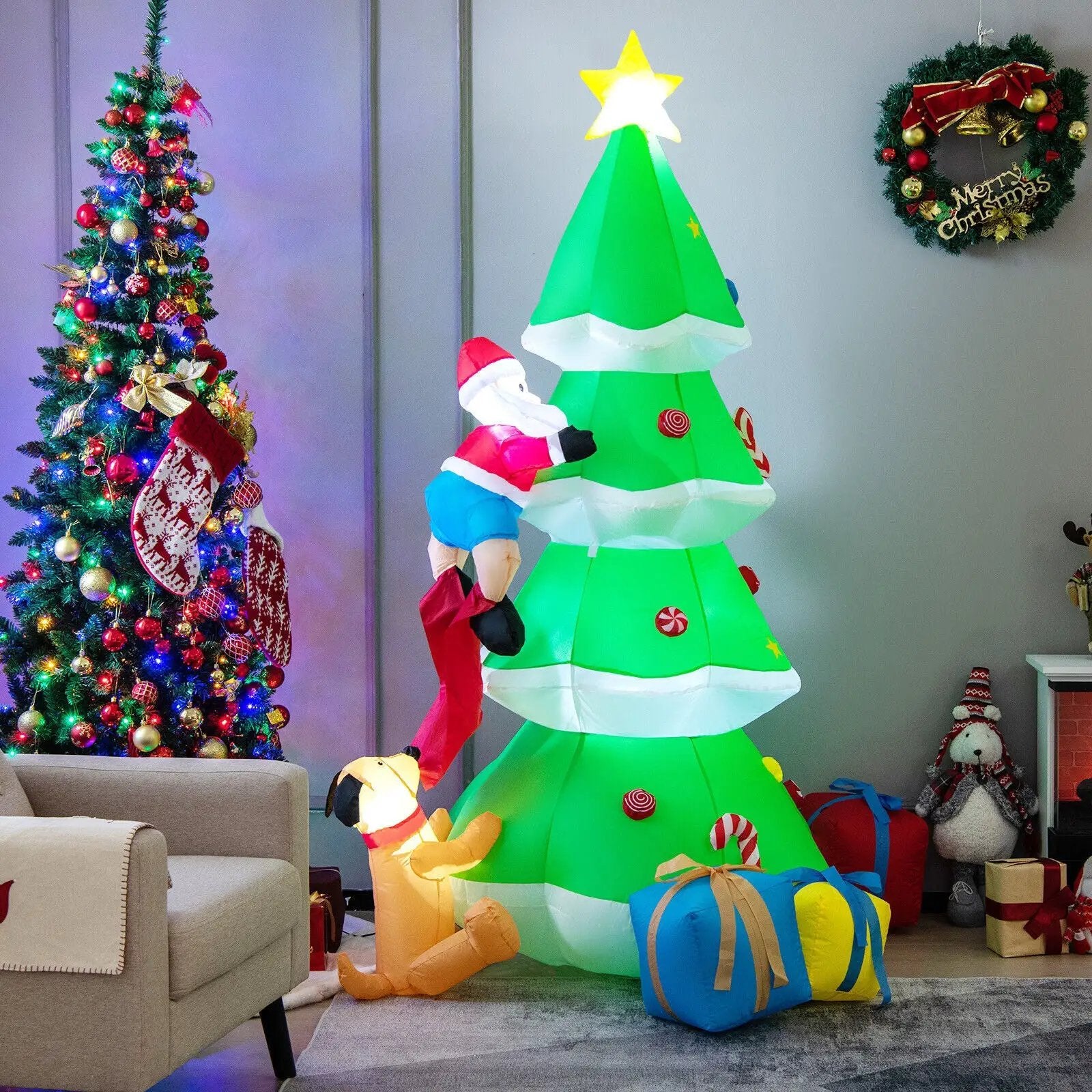 7 Feet Inflatable Christmas Tree with Santa Claus and Dog by DirectDeals