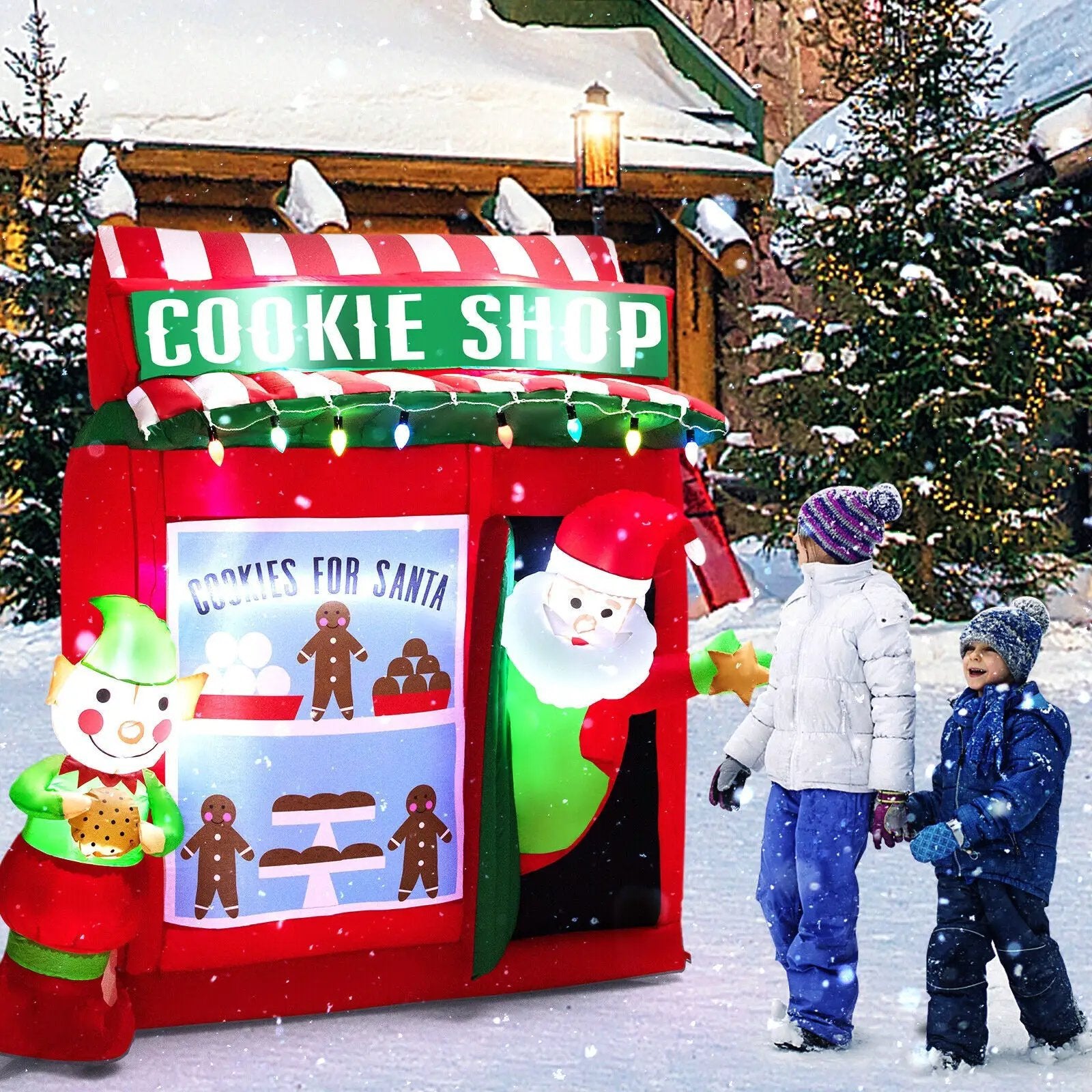 6.3 Feet Inflatable Gingerbread Cookie Shop with Santa Claus by DirectDeals
