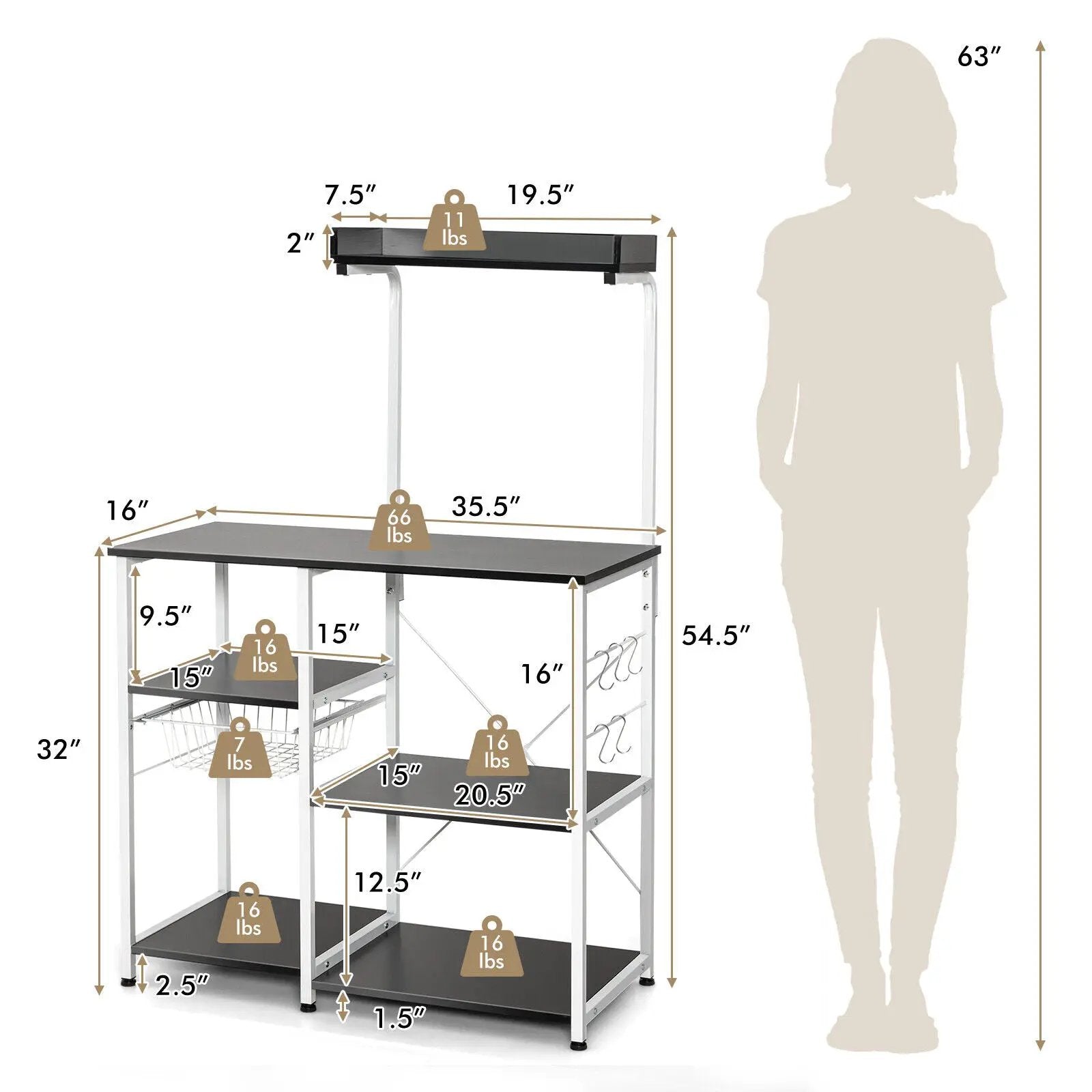4 Tier Vintage Kitchen Baker's Rack Utility Microwave Stand-Coffee by DirectDeals