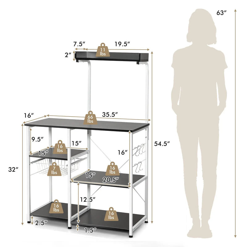4 Tier Vintage Kitchen Baker's Rack Utility Microwave Stand-Coffee by DirectDeals