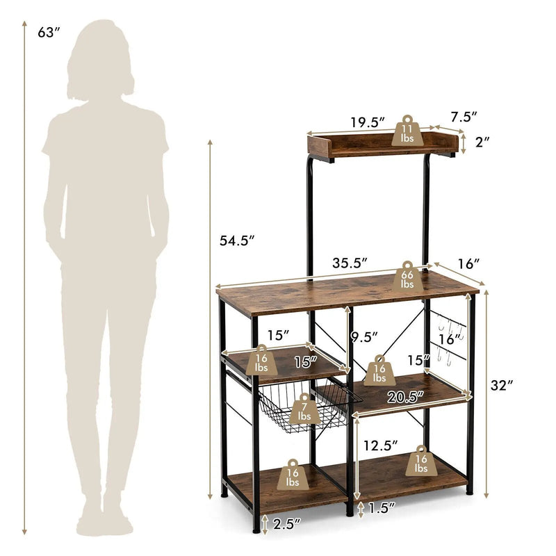 4 Tier Vintage Kitchen Baker's Rack Utility Microwave Stand-Coffee by DirectDeals