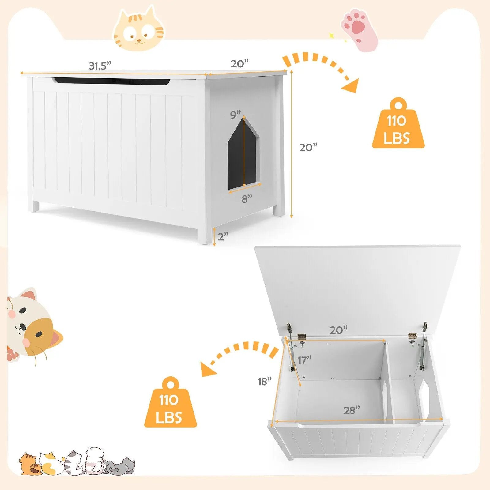 Wooden Cat Litter Box Enclosure with Top Opening Side Table Furniture by DirectDeals