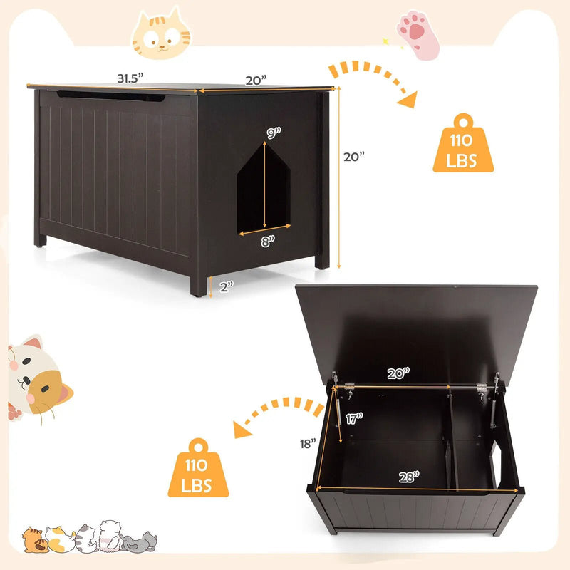 Wooden Cat Litter Box Enclosure with Top Opening Side Table Furniture by DirectDeals