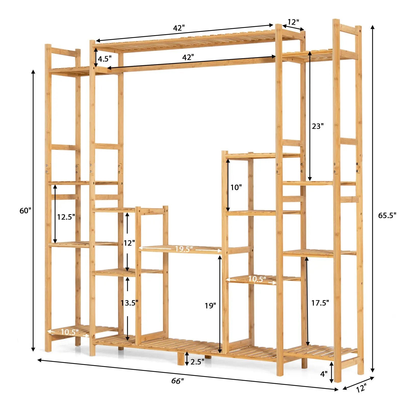 9-Tier Bamboo Plant Stand with Hanging Rack by DirectDeals