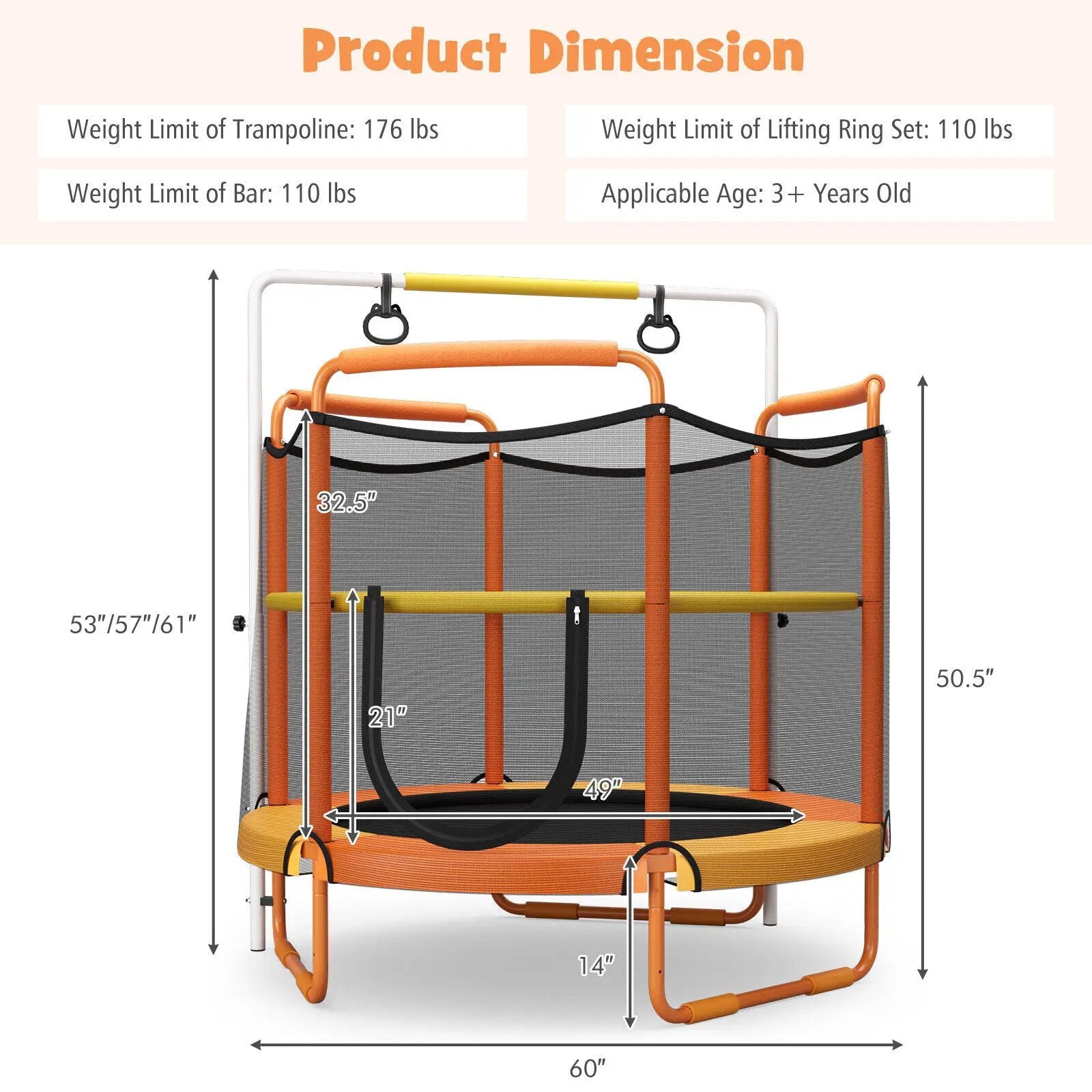 5 Feet Kids 3-in-1 Game Trampoline with Enclosure Net Spring Pad by DirectDeals