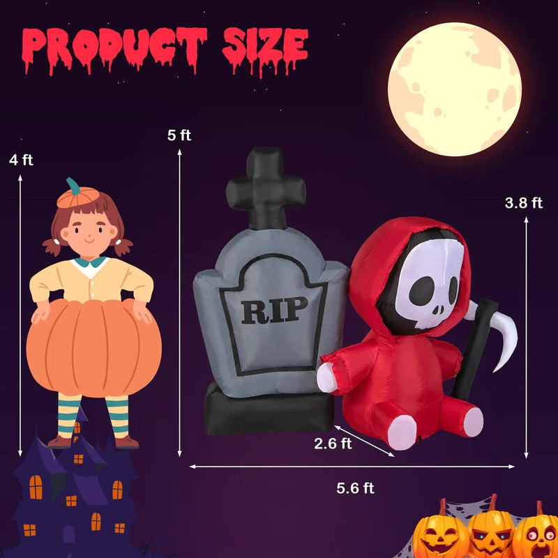 5 Feet Inflatable Halloween Ghost Holding Sickle and Tombstone Yard Decor by DirectDeals
