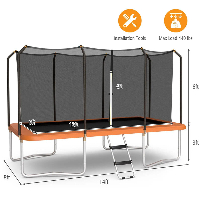 8 x 14 Feet Rectangular Recreational Trampoline with Safety Enclosure Net and Ladder by DirectDeals