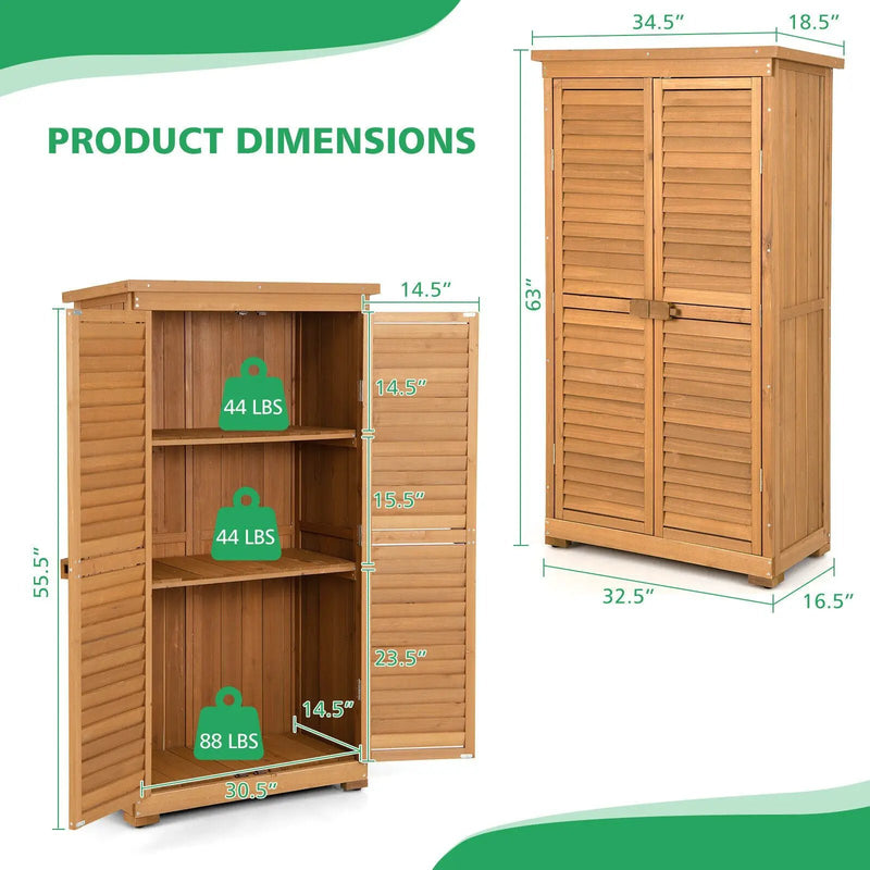 Outdoor Wooden Garden Tool Storage Cabinet-Natural by DirectDeals