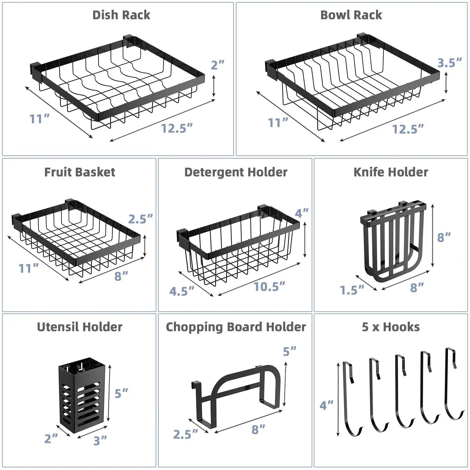 2 Tier Adjustable Over Sink Dish Drying Rack with 8 Hooks by DirectDeals