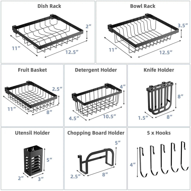 2 Tier Adjustable Over Sink Dish Drying Rack with 8 Hooks by DirectDeals