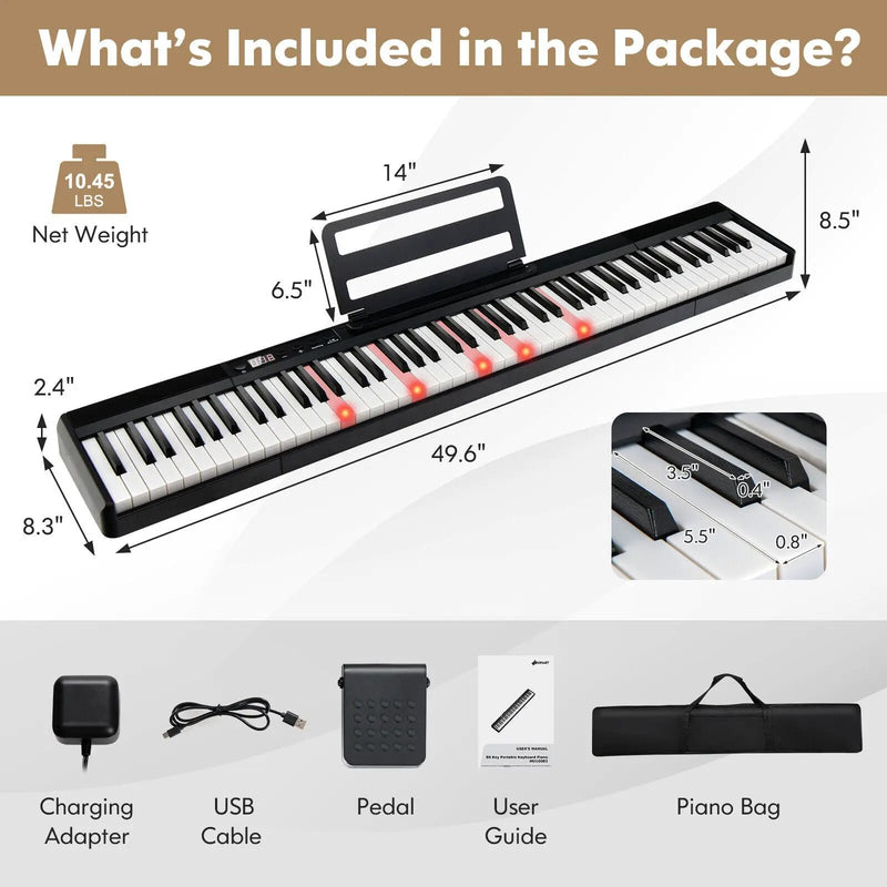 88-Key Portable Electric Lighted Keyboard Piano-Black by DirectDeals
