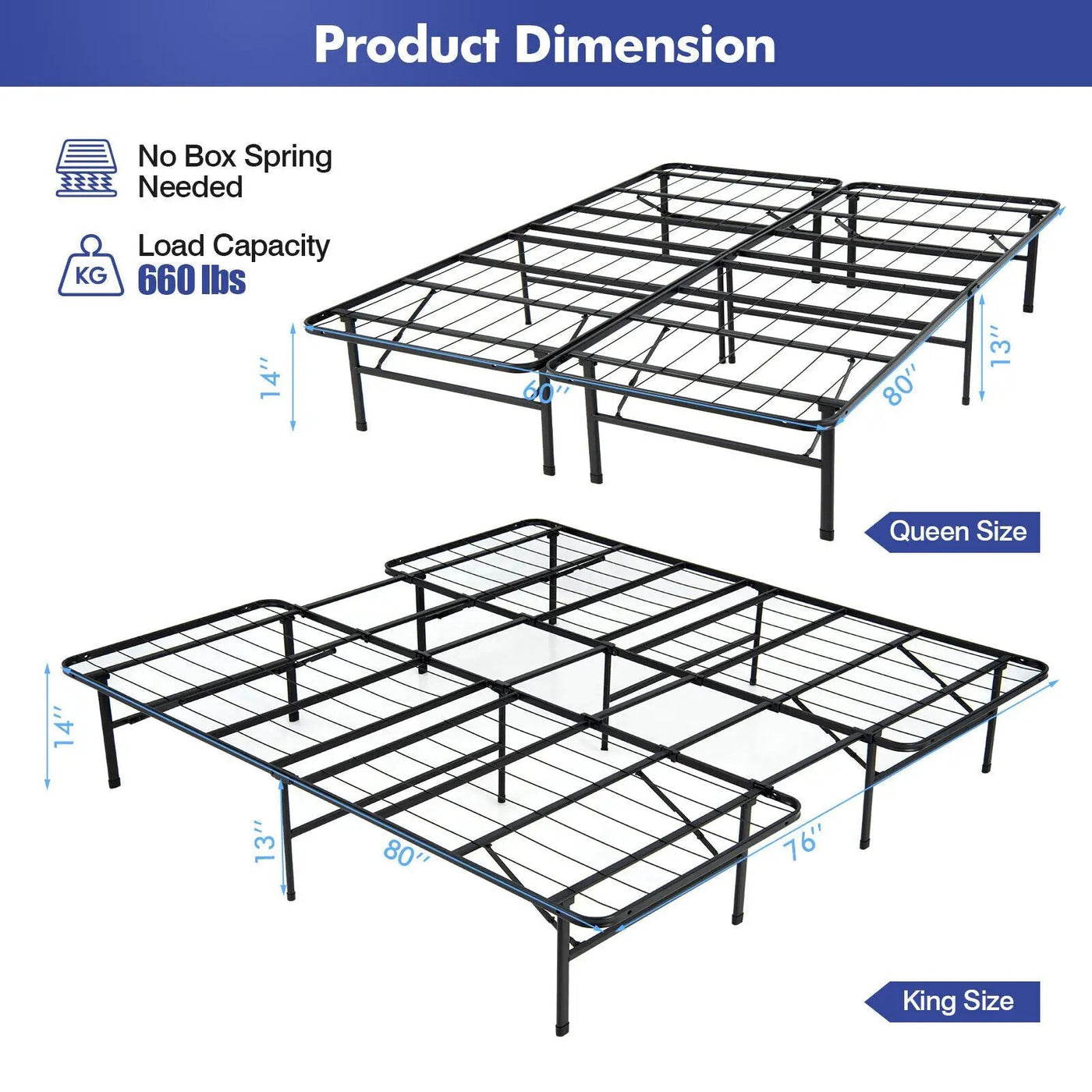 Full/King Size Folding Steel Platform Bed Frame for Kids and Adults by DirectDeals