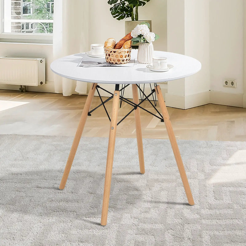 Round Modern Dining Table with Solid Wooden Leg-White by DirectDeals