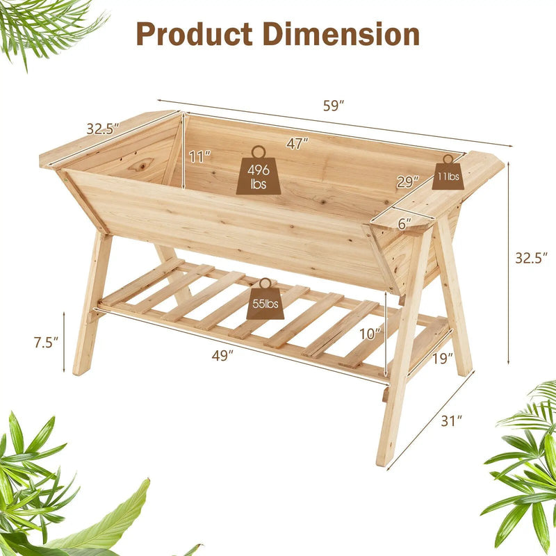 Raised Wood Garden Bed with Shelf and Liner by DirectDeals