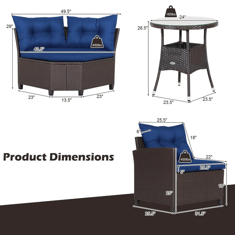 4 Pieces Patio Rattan Furniture Set Cushioned Sofa Glass Table by DirectDeals