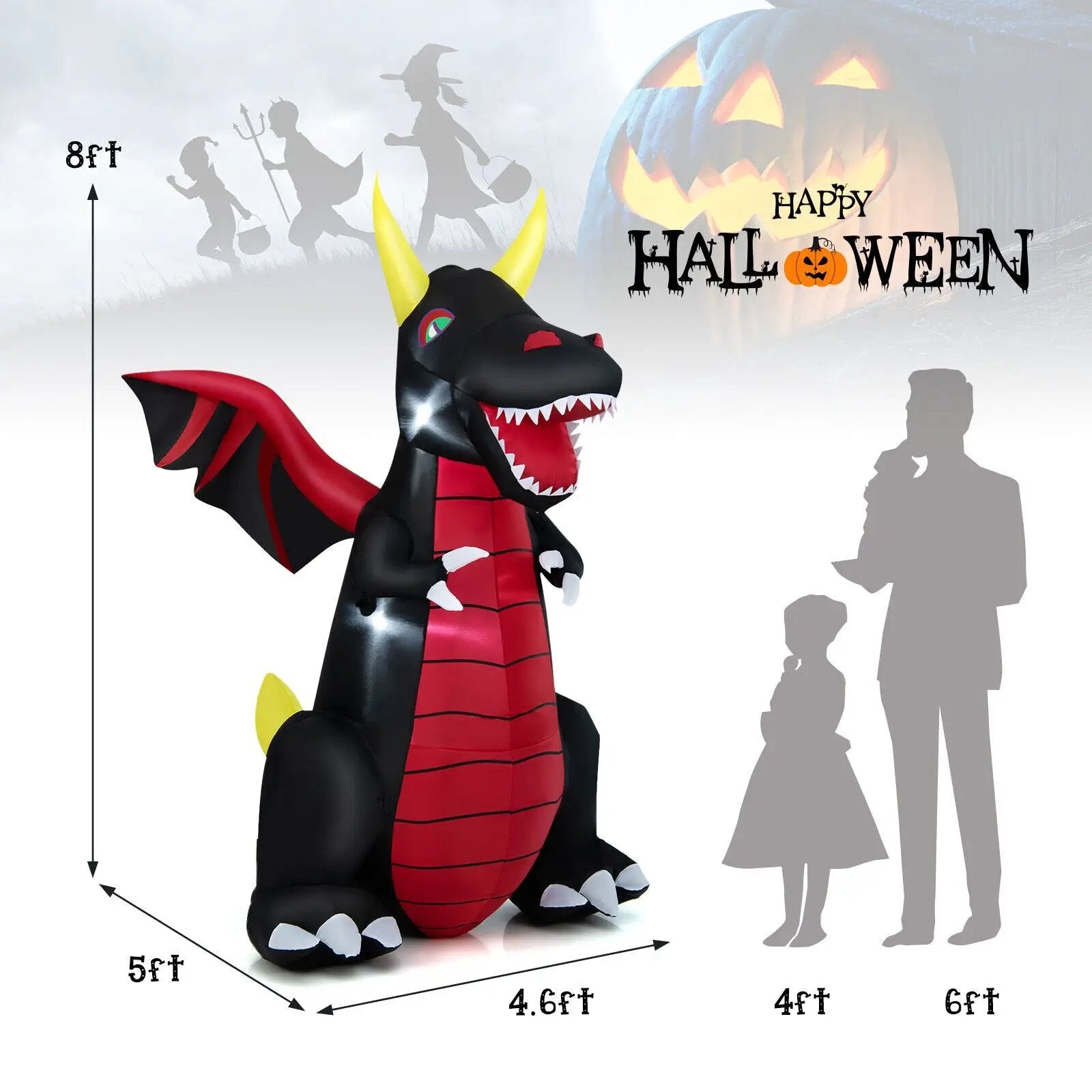 8 Feet Halloween Inflatable Fire Dragon Decoration with LED Lights by DirectDeals