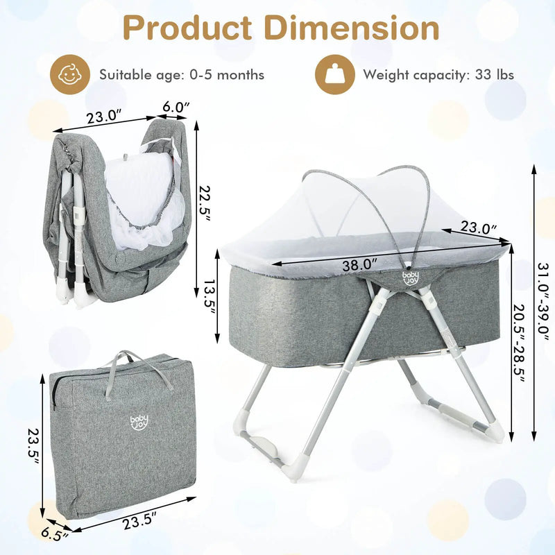 2-In-1 Baby Bassinet with Mattress and Net-Gray by DirectDeals