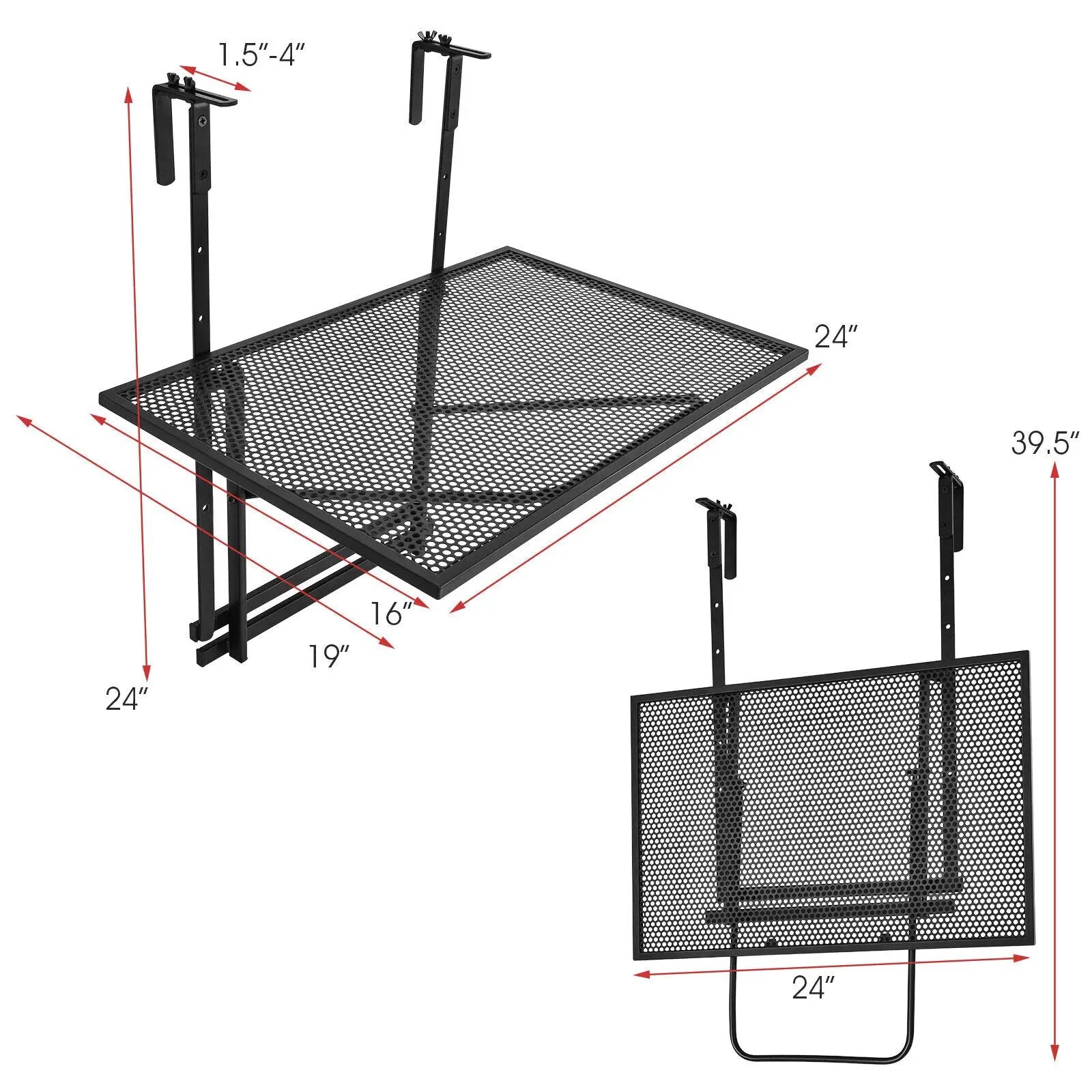 Railing Folding Table with 5-Level Adjustable Heights by DirectDeals