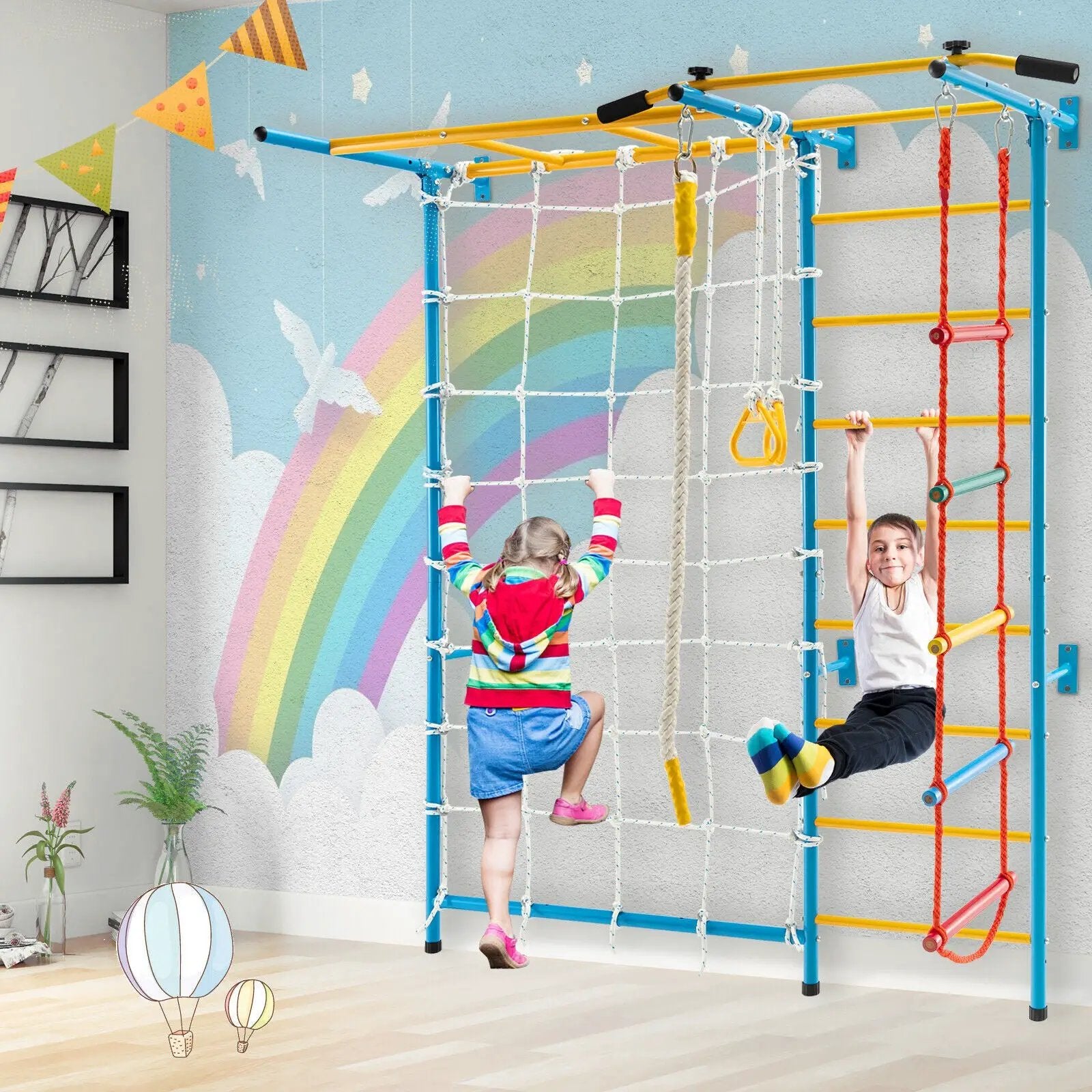 7 In 1 Kids Indoor Gym Playground Swedish Wall Ladder for Solid Wall-Yellow by DirectDeals