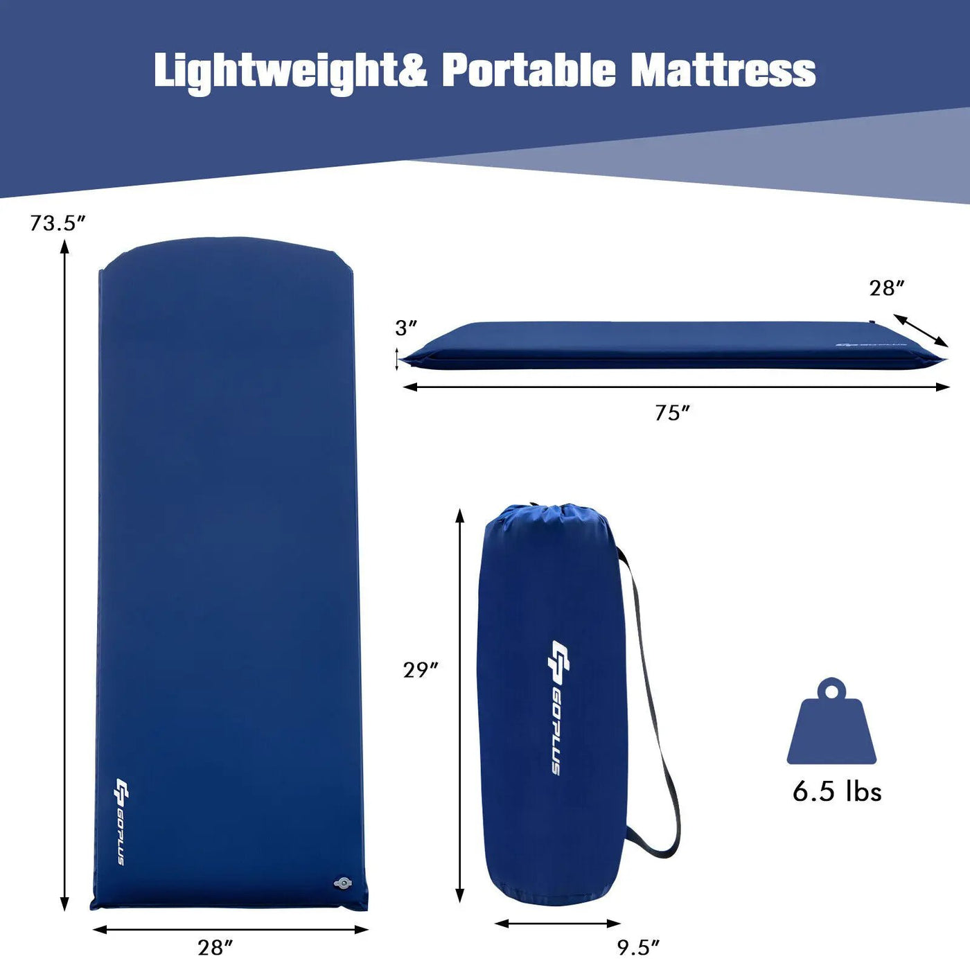 Self-inflating Lightweight Folding Foam Sleeping Cot with Storage bag by DirectDeals