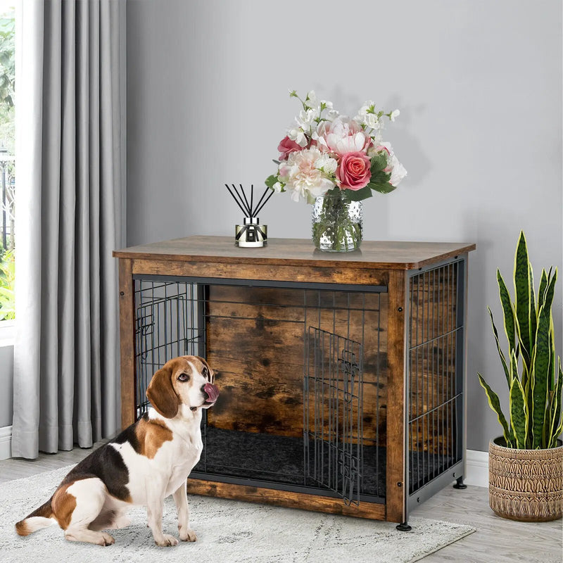 Wooden Dog Crate Furniture with Double Door and Tray-Brown by DirectDeals