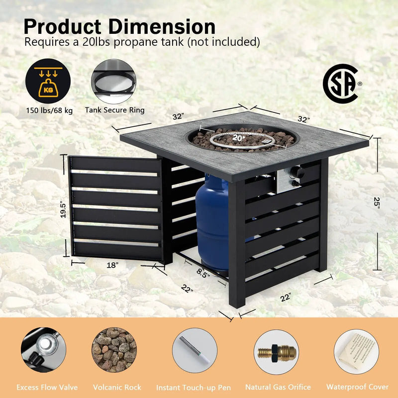Square Propane Fire Pit Table with Lava Rocks and Rain Cover by DirectDeals