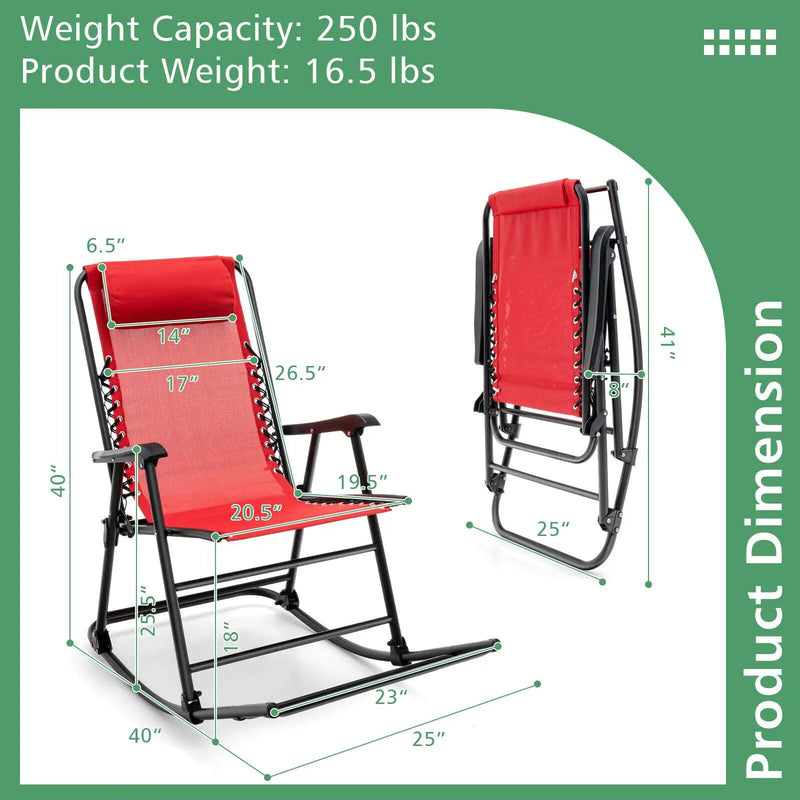 Outdoor Patio Camping Lightweight Folding Rocking Chair with Footrest by DirectDeals