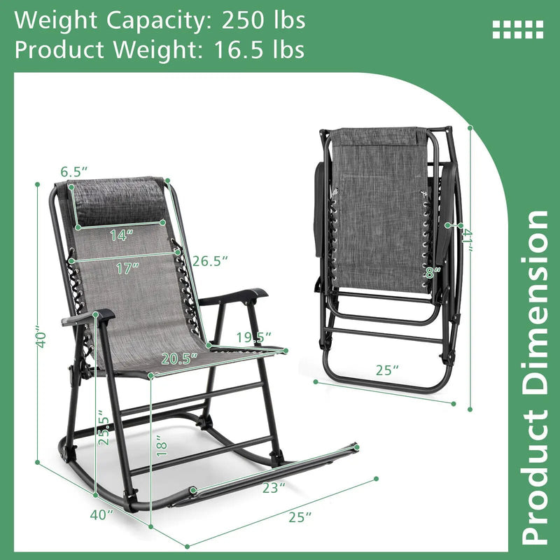 Outdoor Patio Camping Lightweight Folding Rocking Chair with Footrest by DirectDeals