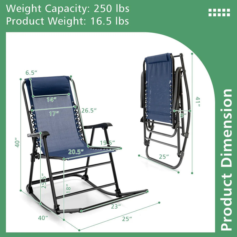 Outdoor Patio Camping Lightweight Folding Rocking Chair with Footrest by DirectDeals
