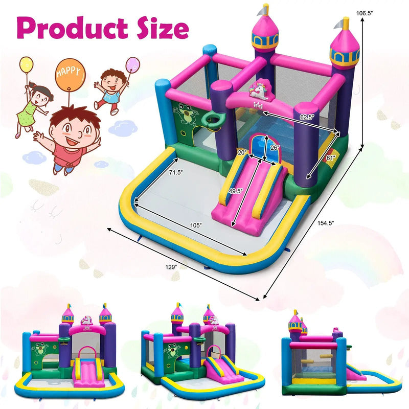 6-in-1 Kids Inflatable Unicorn-themed Bounce House with 735W Blower by DirectDeals