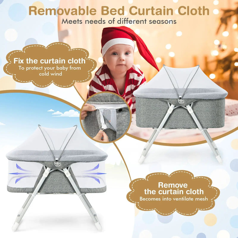 2-In-1 Baby Bassinet with Mattress and Net-Gray by DirectDeals