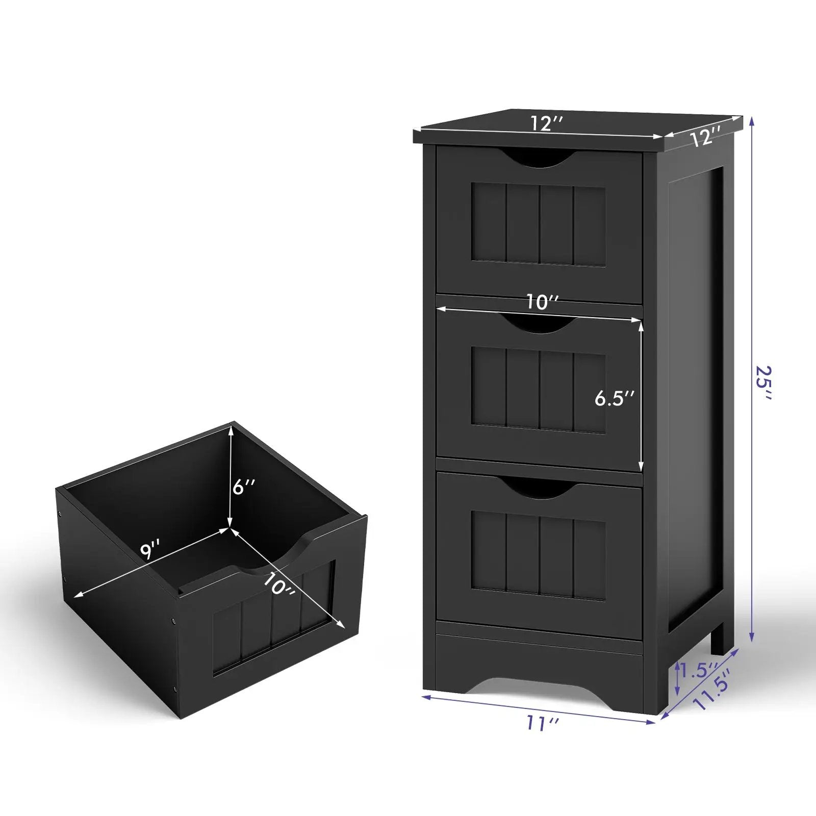 Bathroom Floor Freestanding Storage Organizer with 3 Drawers by DirectDeals