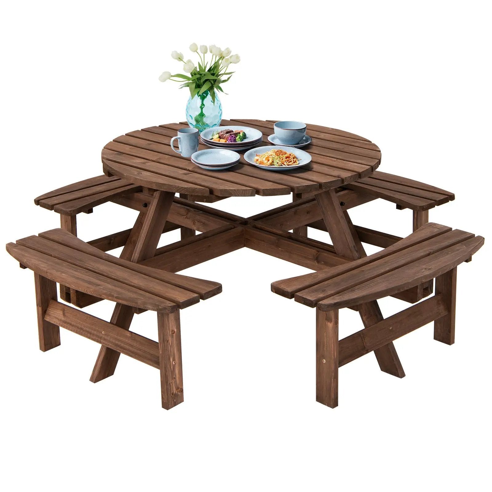 Patio 8 Seat Wood Picnic Dining Seat Bench Set by DirectDeals