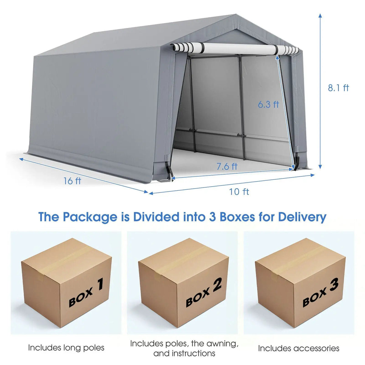 10 x 16/10 x 20 Feet Outdoor Heavy-Duty Carport with 2 Doors by DirectDeals