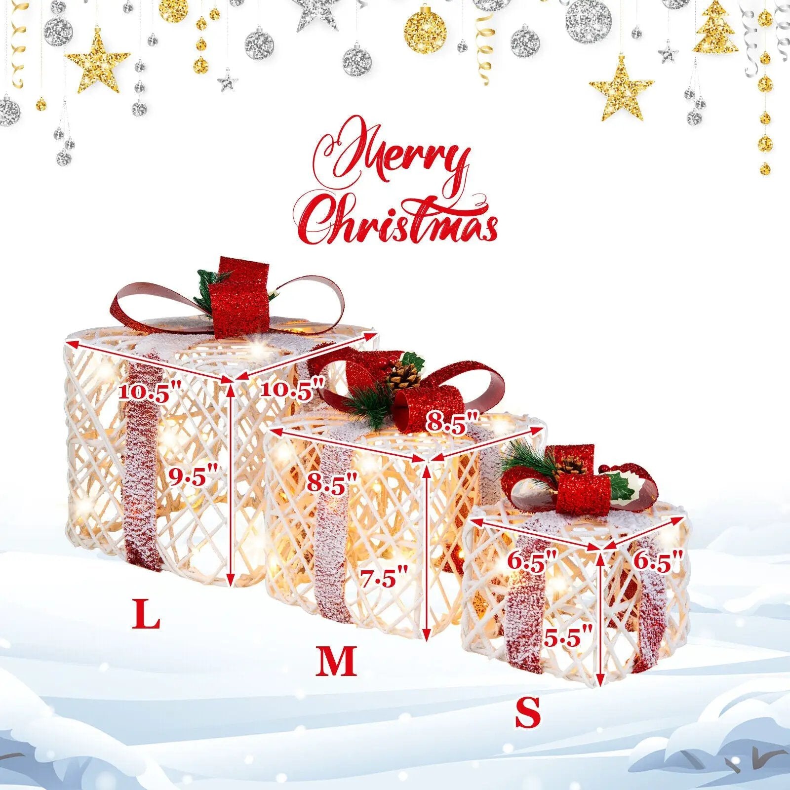 Set of 3 Christmas Lighted Gift Boxes Decorations with Red Bowknots by DirectDeals