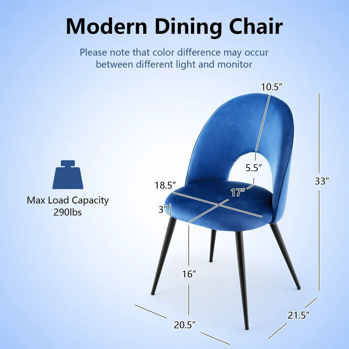 Dining Chair Set of 2 with Metal Base and Adjustable Pads by DirectDeals