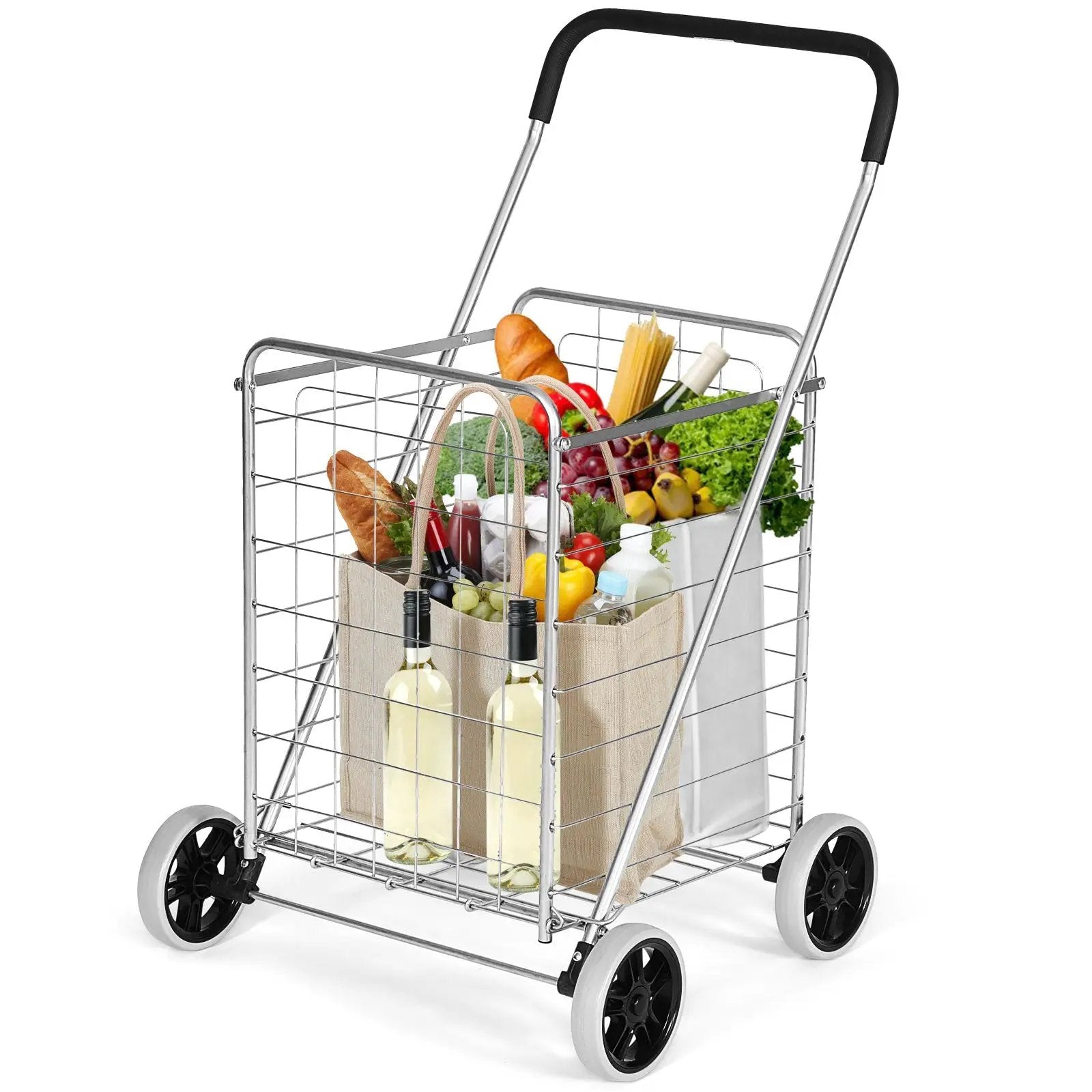 Portable Folding Shopping Cart Utility for Grocery Laundry-Silver by DirectDeals