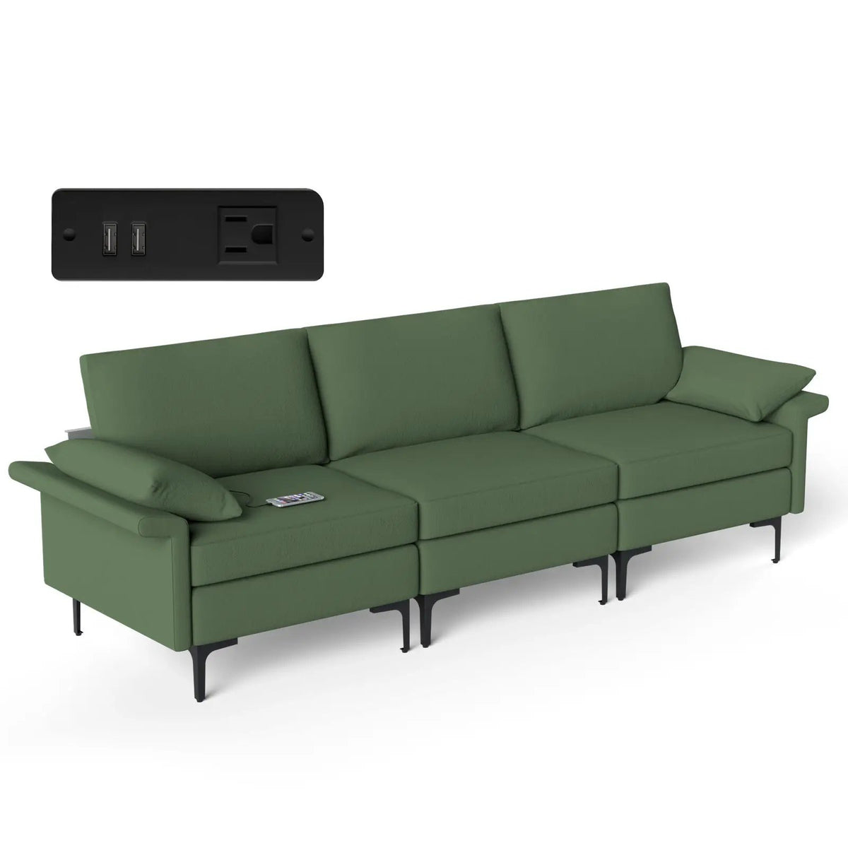 Large 3-Seat Sofa Sectional with Metal Legs and 2 USB Ports for 3-4 people by DirectDeals