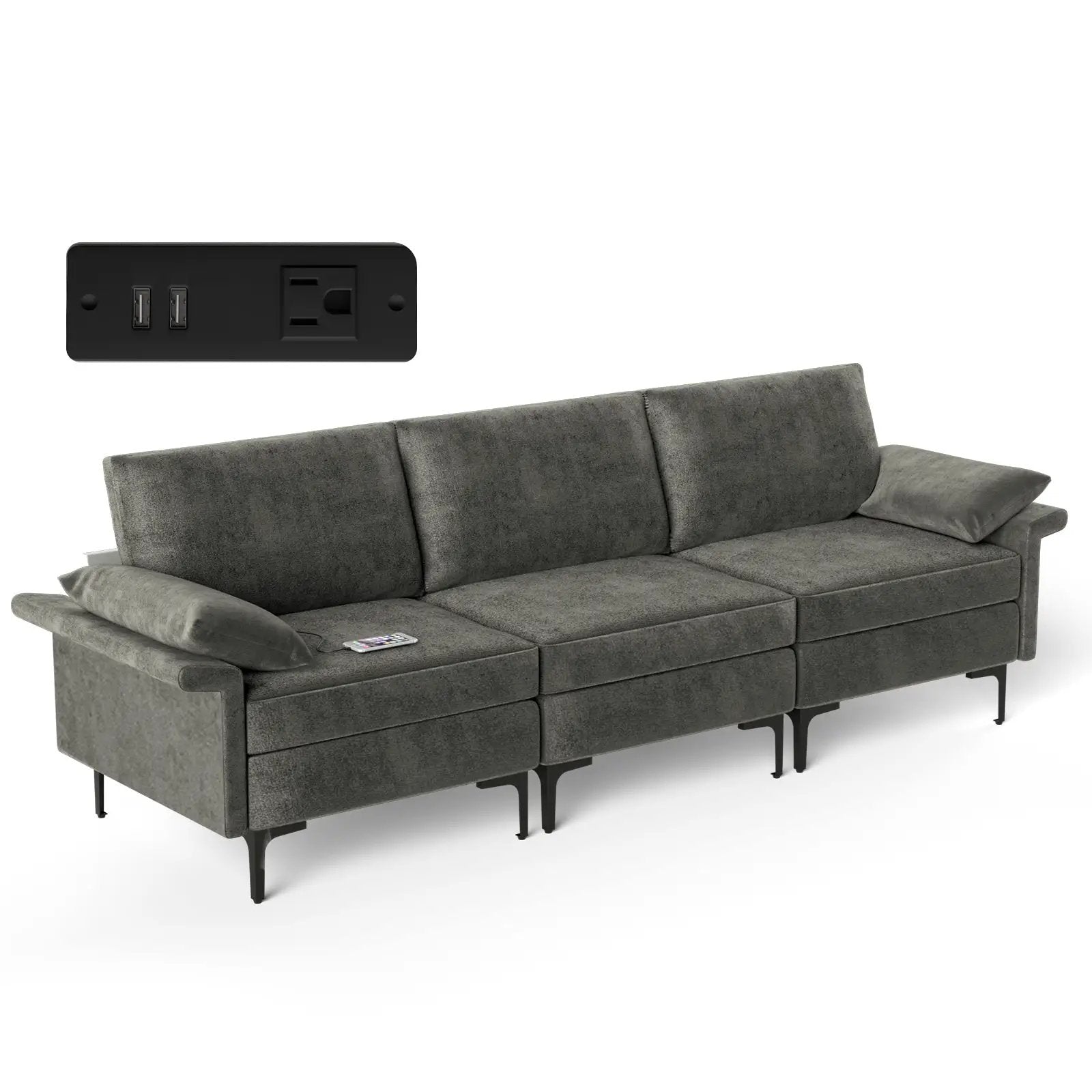 Large 3-Seat Sofa Sectional with Metal Legs and 2 USB Ports for 3-4 people by DirectDeals
