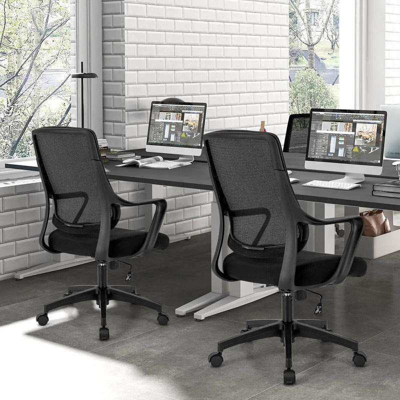 Modern Breathable Mesh Chair with Curved Backrest and Armrest-Black by DirectDeals